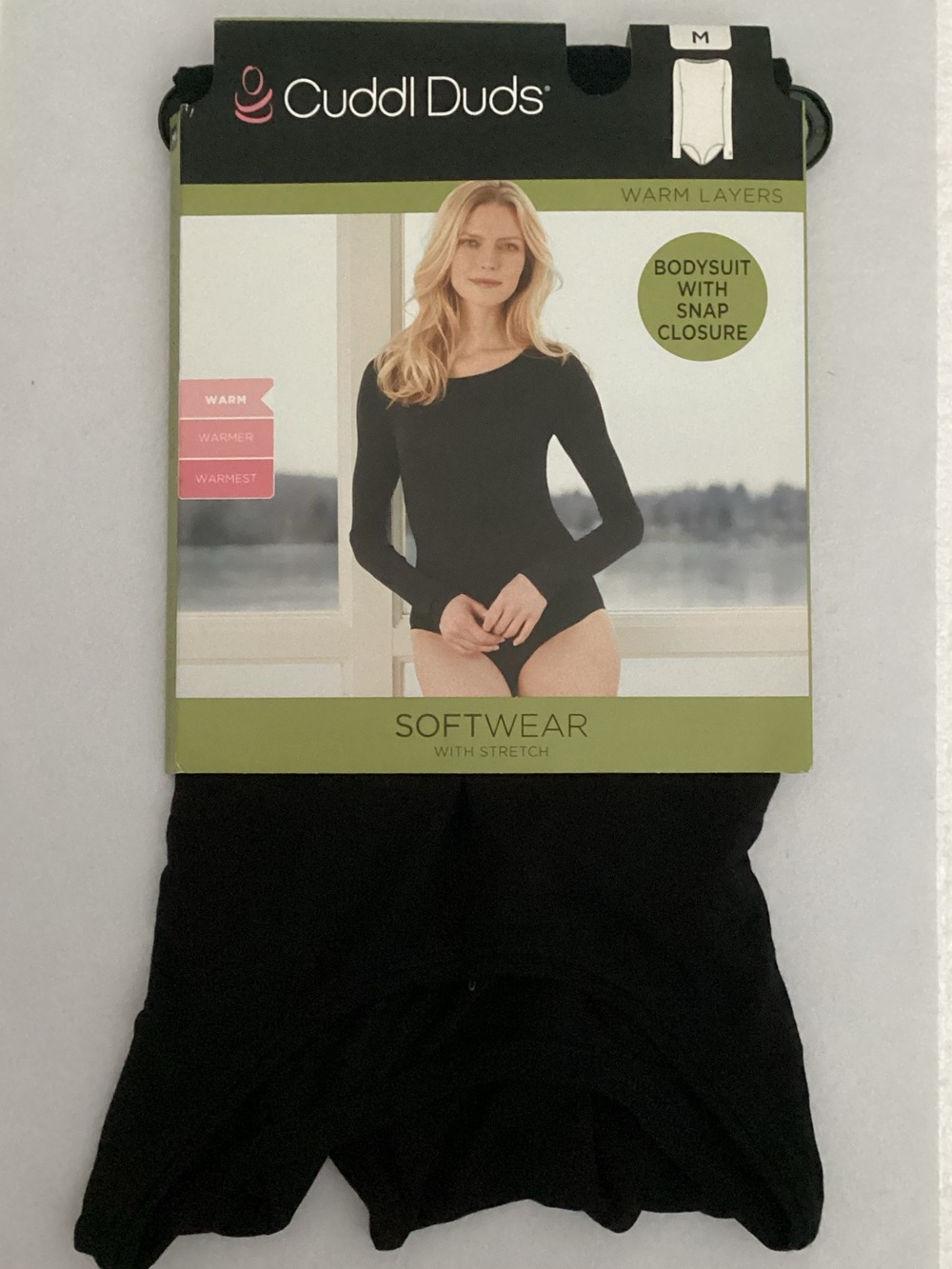 Cuddl Duds Softwear Long Sleeve Bodysuit with Snap Closure - Black